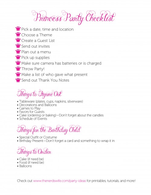 Princess Party Checklist