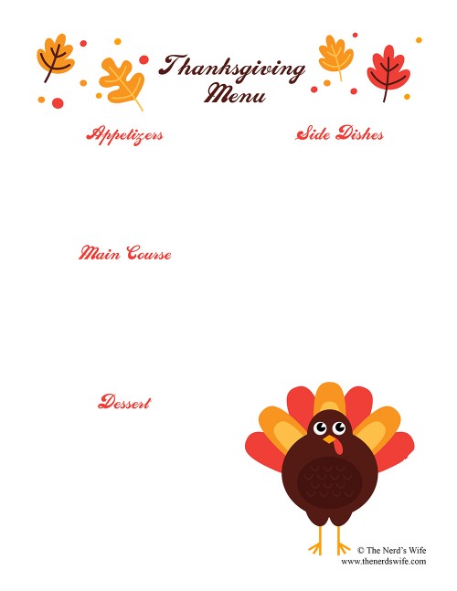 Thanksgiving Menu Printable