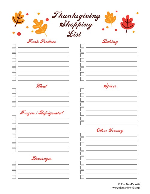 Thanksgiving Shopping List Printable