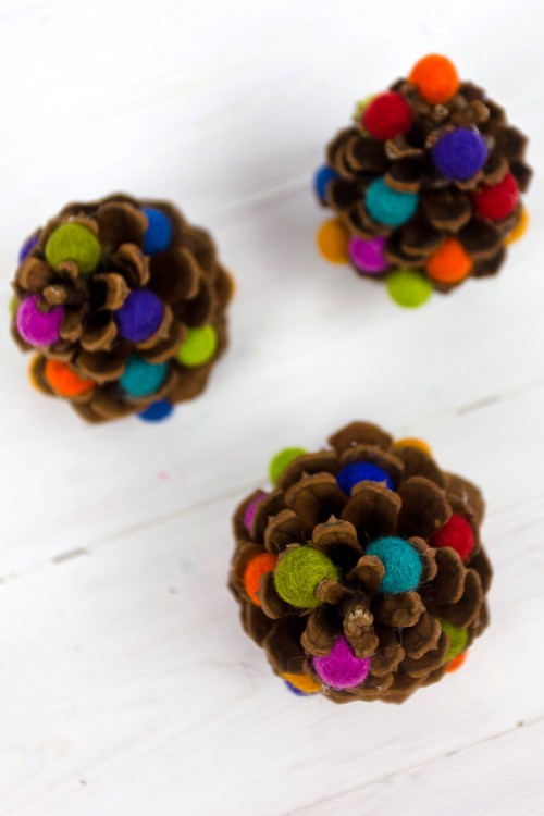 Pom Pom Pine Cone Ornaments