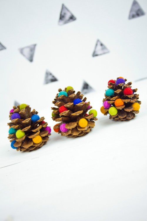 Pom Pom Pine Cone Ornaments