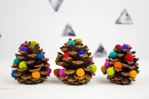 Pom Pom Pine Cone Ornaments