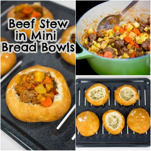 Mini Beef Stew Bread Bowls with Text