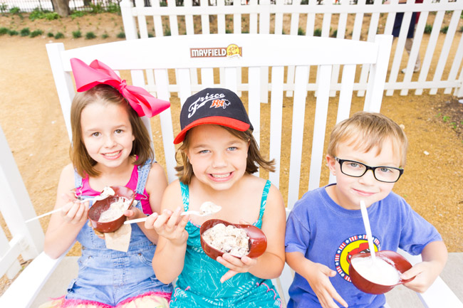 Eating Mayfield Creamery Ice Cream at Frisco RoughRiders Game