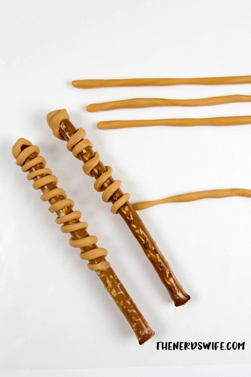 Rolling Caramel onto Edible Wizard Wands