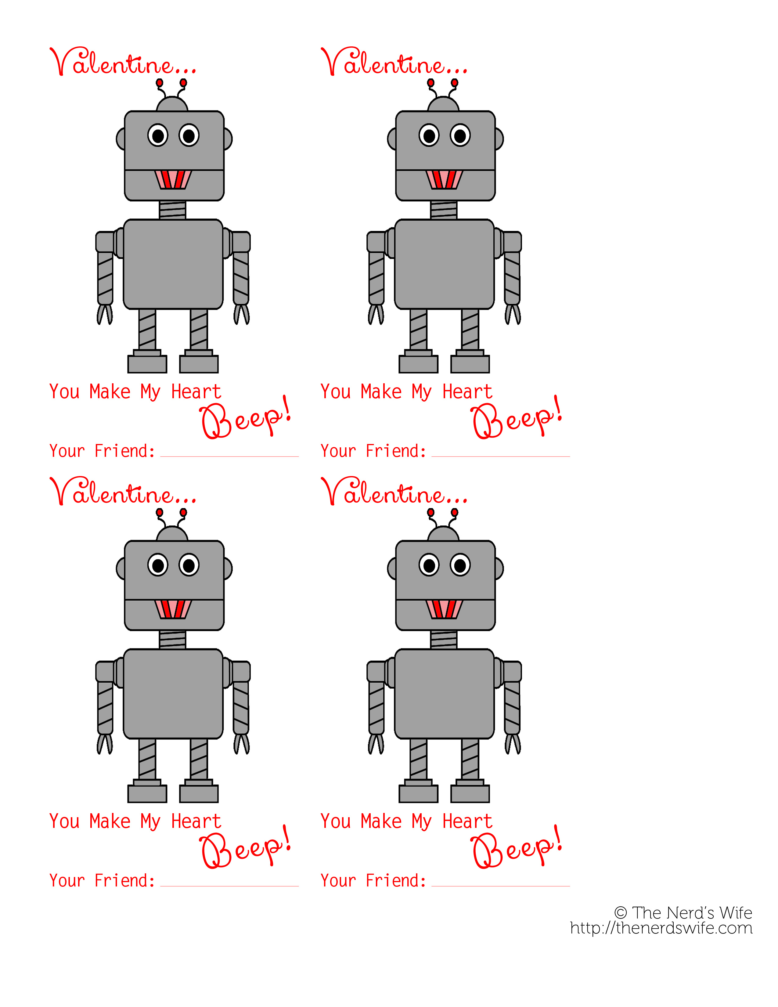 Robots Valentines Day Free Printables