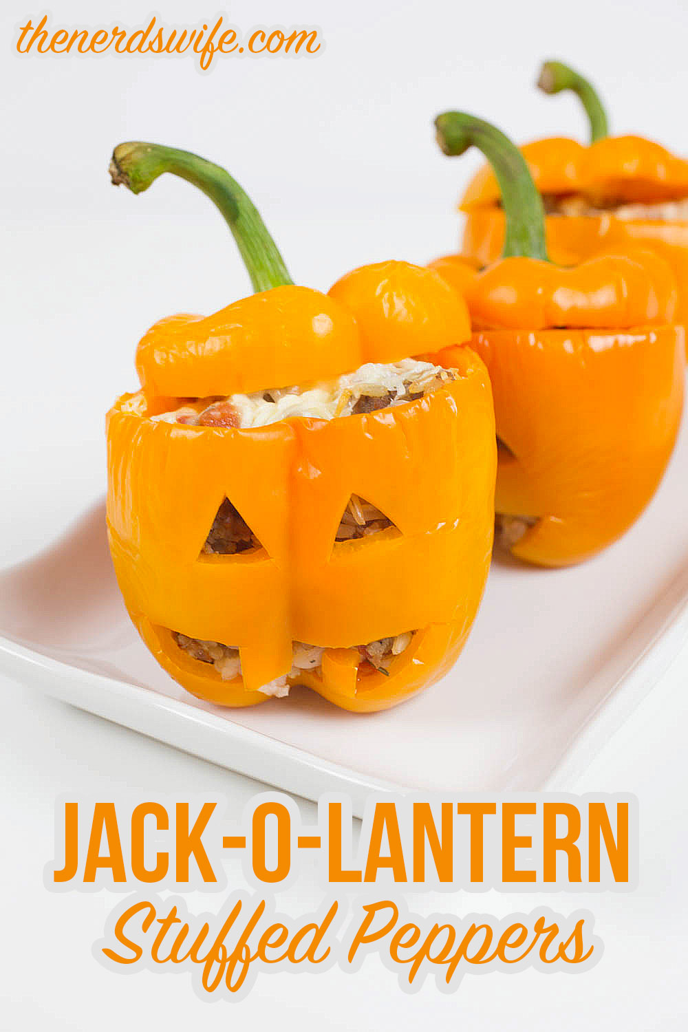 Jack-o-Lantern Stuffed Peppers for Halloween - The Nerd's Wife